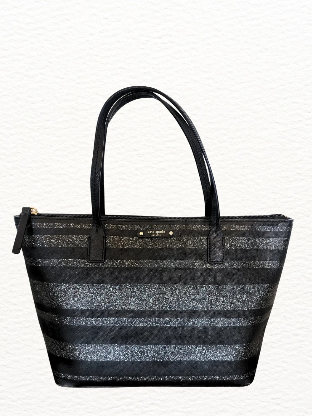 Kate Spade Haven Lane Hani Glitter Striped Tote Bag in Black & Silver